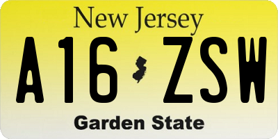 NJ license plate A16ZSW