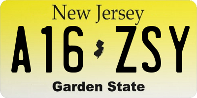 NJ license plate A16ZSY