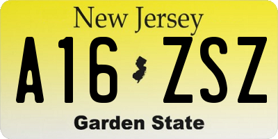 NJ license plate A16ZSZ