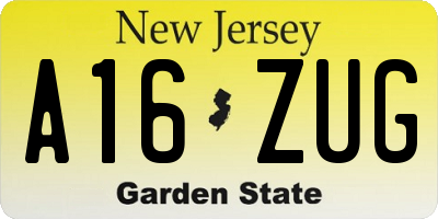 NJ license plate A16ZUG