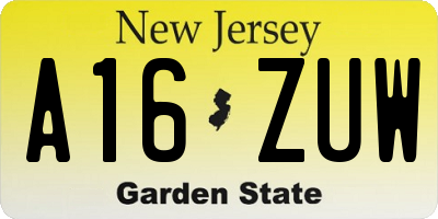 NJ license plate A16ZUW