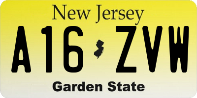 NJ license plate A16ZVW