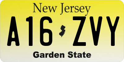 NJ license plate A16ZVY
