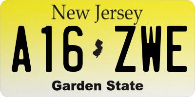 NJ license plate A16ZWE