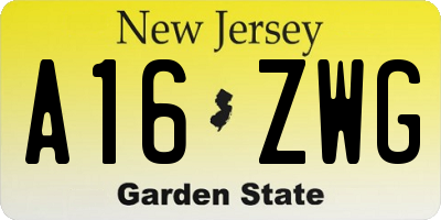 NJ license plate A16ZWG