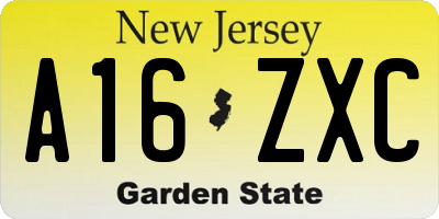 NJ license plate A16ZXC
