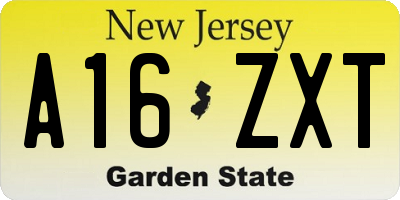 NJ license plate A16ZXT
