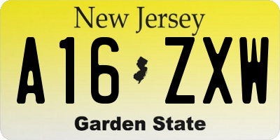 NJ license plate A16ZXW