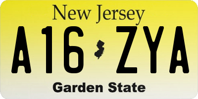 NJ license plate A16ZYA