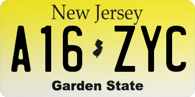 NJ license plate A16ZYC