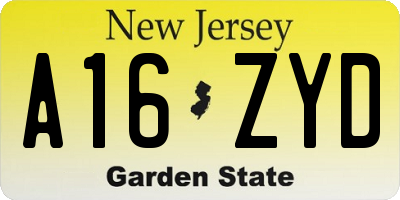 NJ license plate A16ZYD