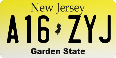 NJ license plate A16ZYJ