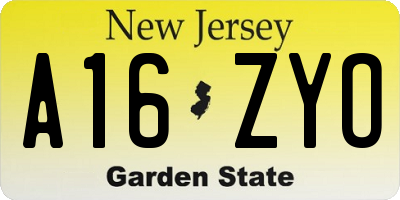 NJ license plate A16ZYO