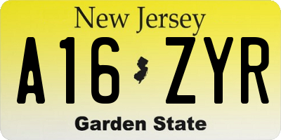 NJ license plate A16ZYR