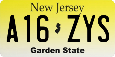 NJ license plate A16ZYS