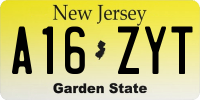 NJ license plate A16ZYT