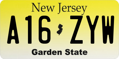 NJ license plate A16ZYW