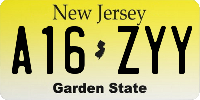 NJ license plate A16ZYY