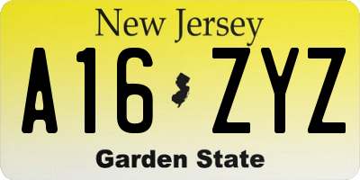 NJ license plate A16ZYZ