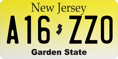 NJ license plate A16ZZO