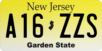 NJ license plate A16ZZS