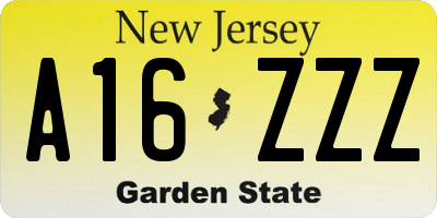 NJ license plate A16ZZZ