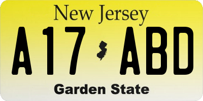 NJ license plate A17ABD