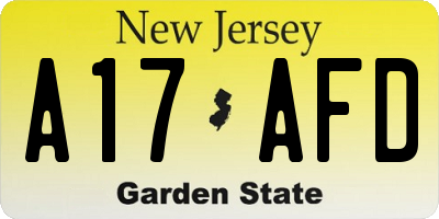 NJ license plate A17AFD