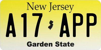 NJ license plate A17APP