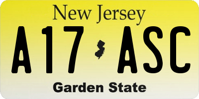 NJ license plate A17ASC