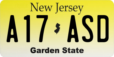 NJ license plate A17ASD