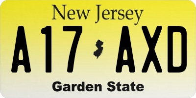 NJ license plate A17AXD
