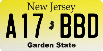 NJ license plate A17BBD