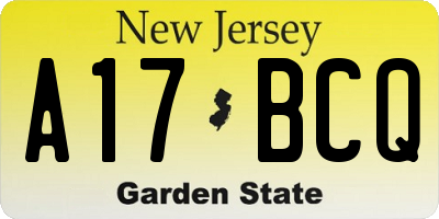 NJ license plate A17BCQ