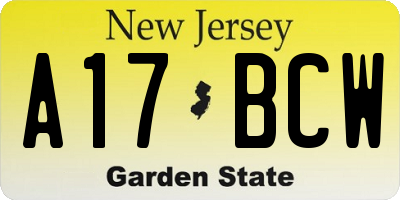 NJ license plate A17BCW
