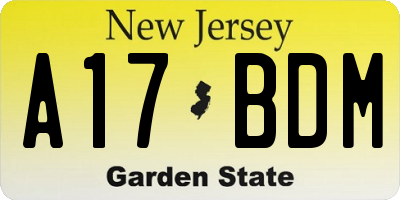 NJ license plate A17BDM