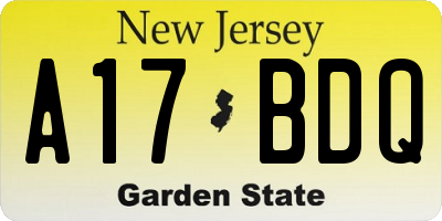NJ license plate A17BDQ