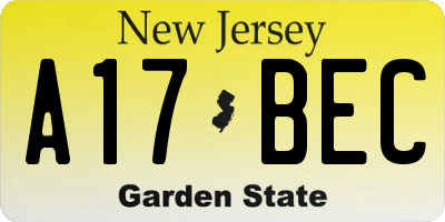 NJ license plate A17BEC