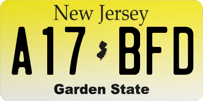 NJ license plate A17BFD