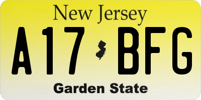 NJ license plate A17BFG