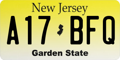 NJ license plate A17BFQ