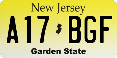 NJ license plate A17BGF