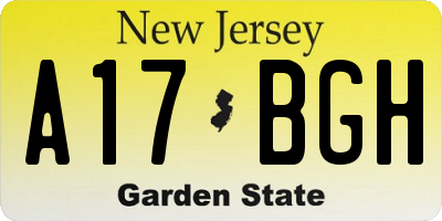 NJ license plate A17BGH