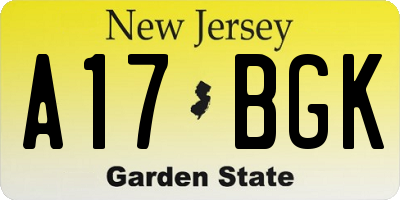 NJ license plate A17BGK