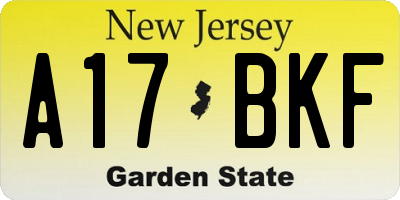 NJ license plate A17BKF