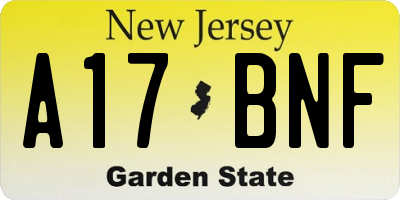 NJ license plate A17BNF