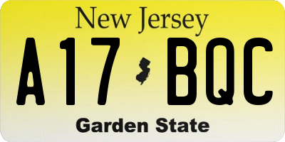 NJ license plate A17BQC
