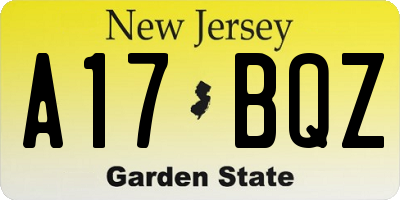 NJ license plate A17BQZ