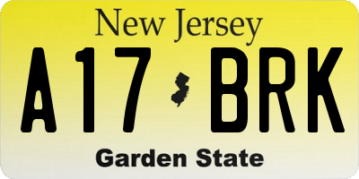 NJ license plate A17BRK