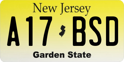NJ license plate A17BSD
